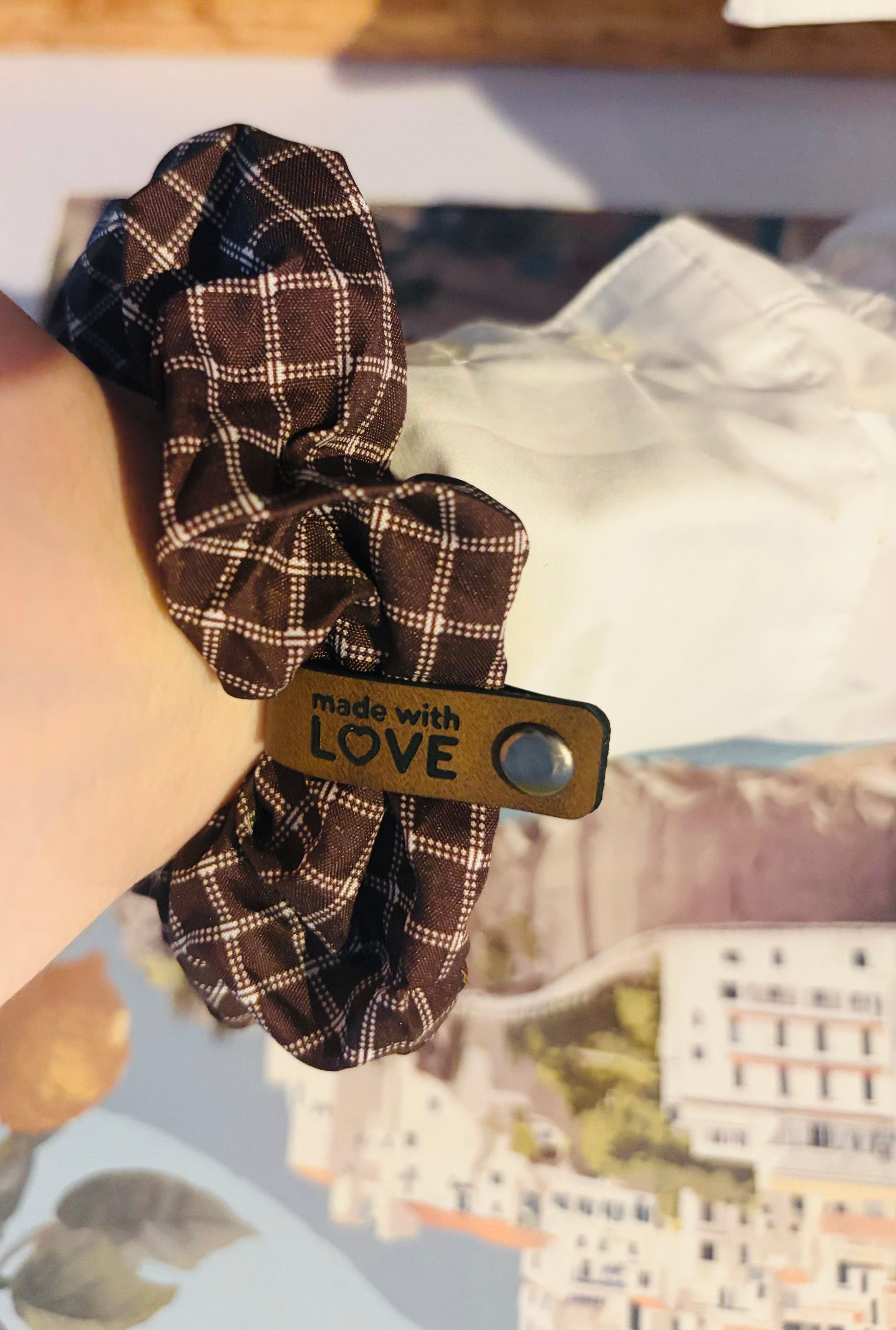 chestnut check scrunchie
